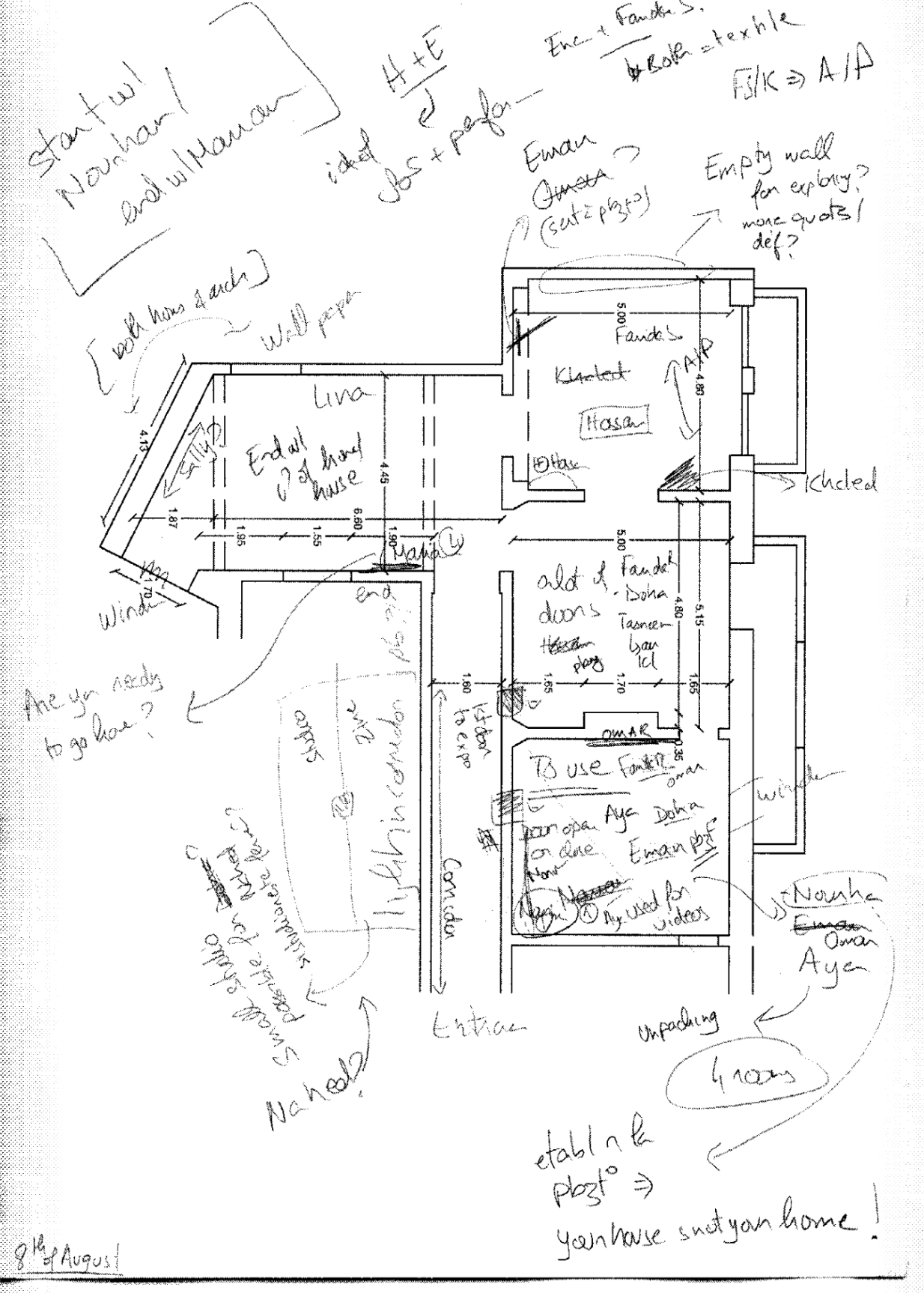 Figure 4: Farida Youssef’s notes, exhibition floor plan, dated August 8, 2022
